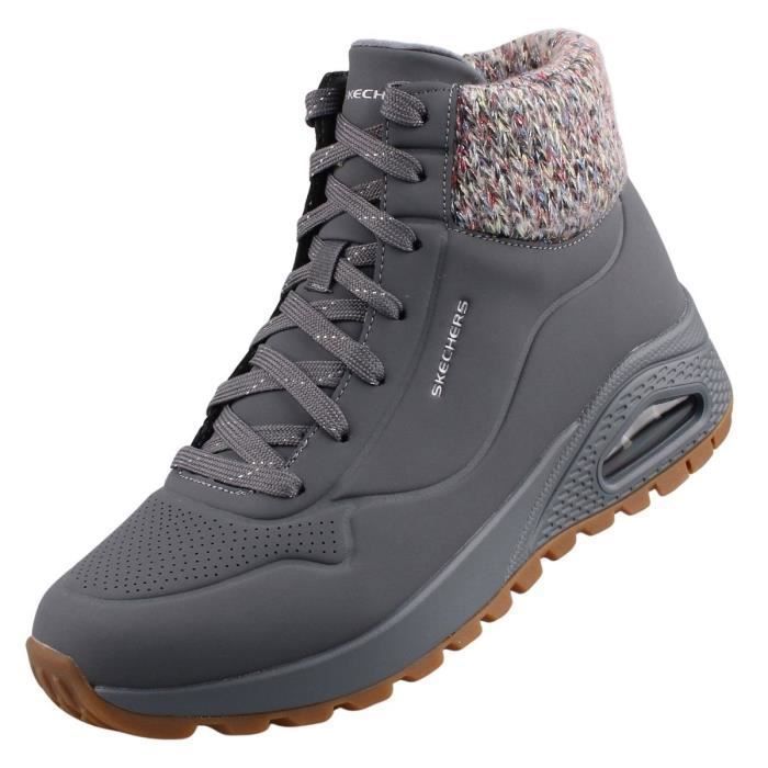 Bottines Femme Skechers Gris Lacets Compense Haute Gris Cdiscount Chaussures