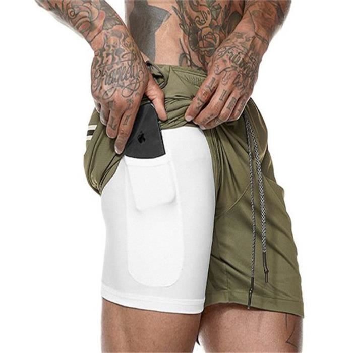 Short de Sport Hommes 2 en 1 Compression Legging Marque Mod le
