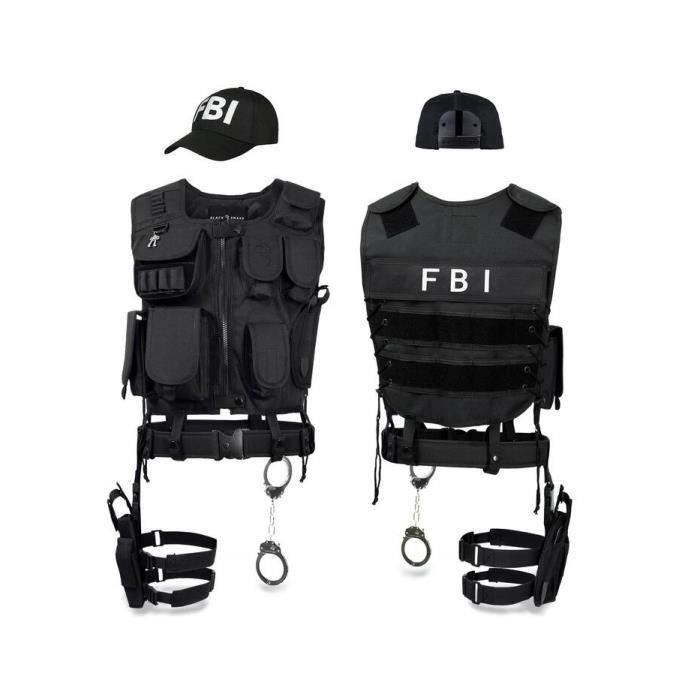 Menottes et Plus étui de Jambe FBI pour Femmes et Hommes SWAT Déguisement Halloween ou Carnaval avec Gilet Black Snake® Costume Police Security 