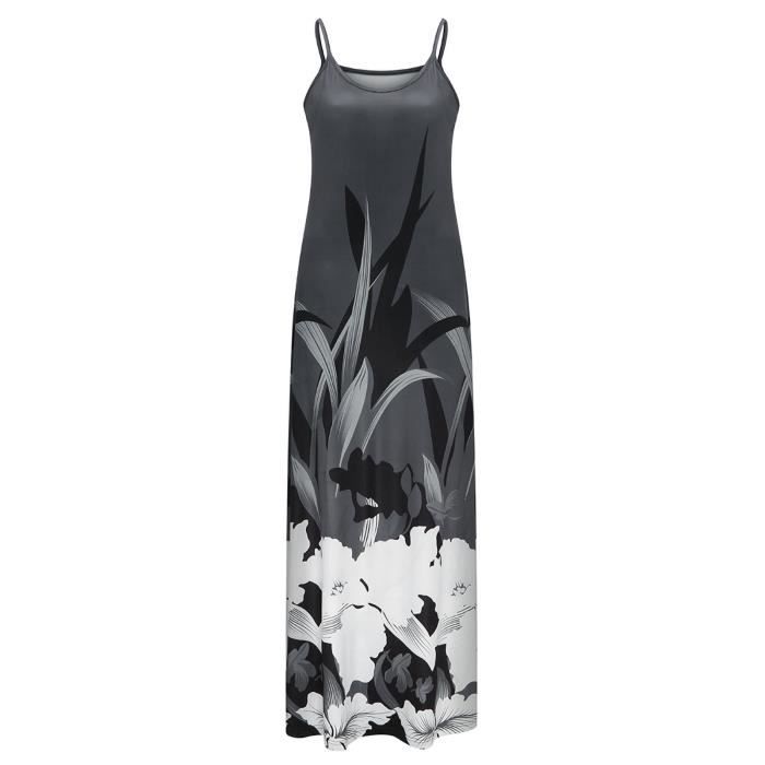 Robe Longue Femme - Décontractée - Col en V - Avec Poches - Noir Noir