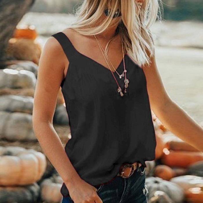 Ensemble 2 Pièces Femme HuaDaLe - Short à Jambes Larges Et Haut Sans Manches Col V