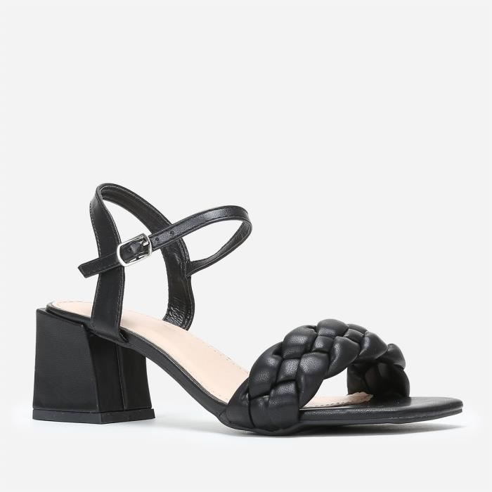 Talon noir plateforme à brides croisées et talon bloc épais main image 1