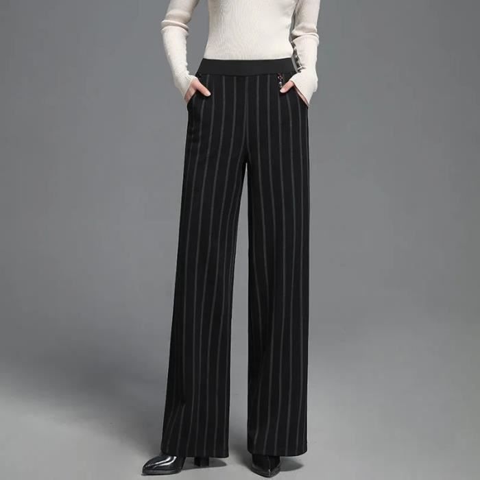 Pantalon Noir Larges Jambes Taille Unique Ceinture Brodée - ANYA Taille T.U. (du S au XL