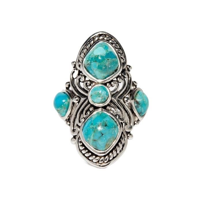 Bague En Argent 925 Avec Turquoise Naturelle - Taille 60, Style Marquise