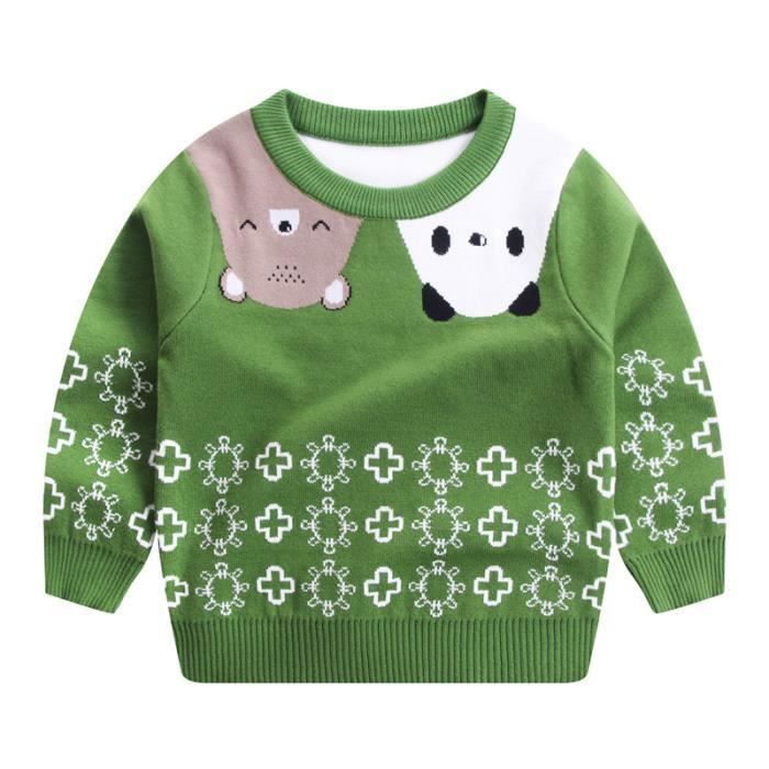 Pull Enfant Garcon Col Rond Manches Longues en Coton Chaude pour Automne Hiver Vert Vert Cdiscount Pret a Porter