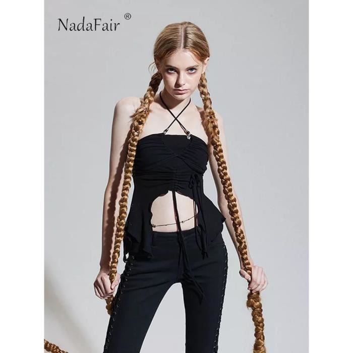 Haut Femme Soirée Strass & Plumes - Caraco Court Sans Manches Noir - Taille Unique