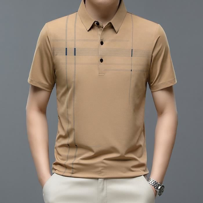 Polo a manches courtes pour homme avec imprime raye Marron Marron Cdiscount Pret a Porter