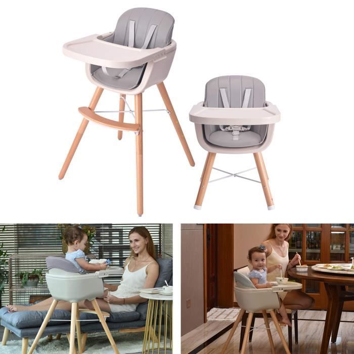 Chaise Haute Bébé 6-en-1 évolutive - De 6 Mois à 3 Ans, Avec Plateau Réglable Et Harnais 5 Points (Gris)