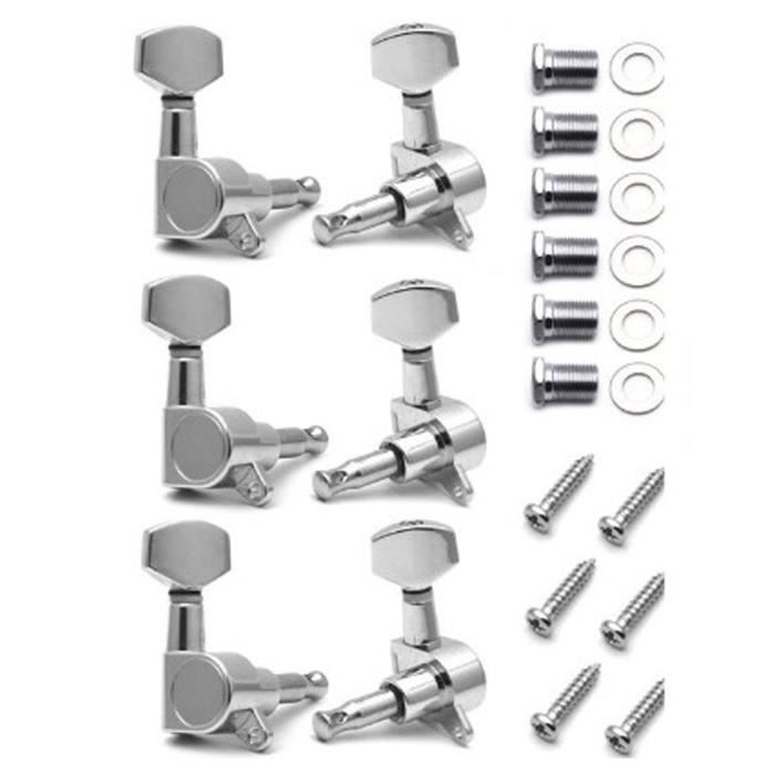 Kit De 6 Chevilles D'Accord Guitare En Alliage De Zinc - Noires - Avec Vis Et Anneaux - Pour Guitare Acoustique/Électrique