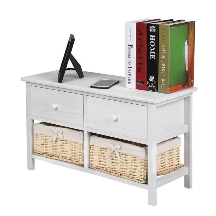 Campagne Banc Meuble De Rangement 2 Tiroirs 2 Paniers L 73 5cm Achat Vente Chevet Table Chevet 2 Tiroirs Avec 2 Cdiscount