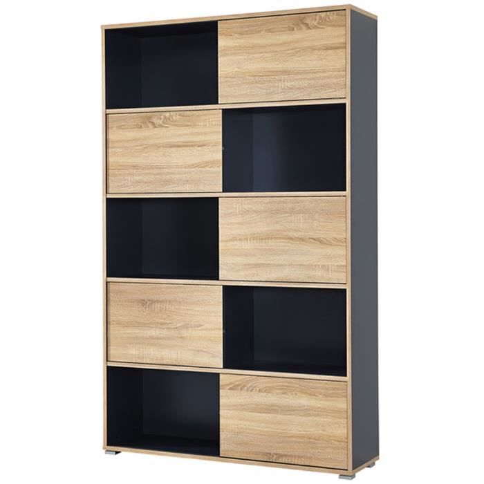 Etagere A Porte Coulissante En Agglomere Coloris Anthracite Chene