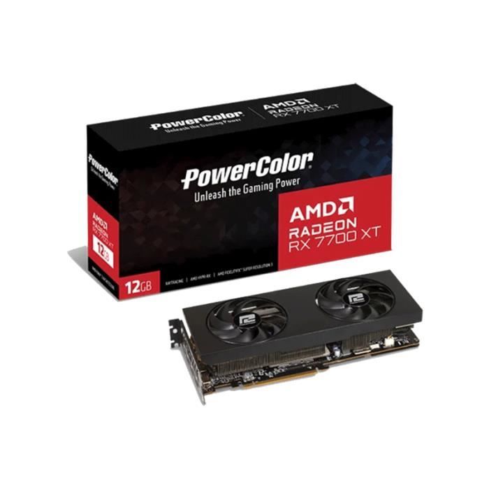 Carte graphique – PowerColor – AMD Radeon RX 7700 XT – 12Go – PCI Express 4.0 – Prêt pour la réalité virtuelle