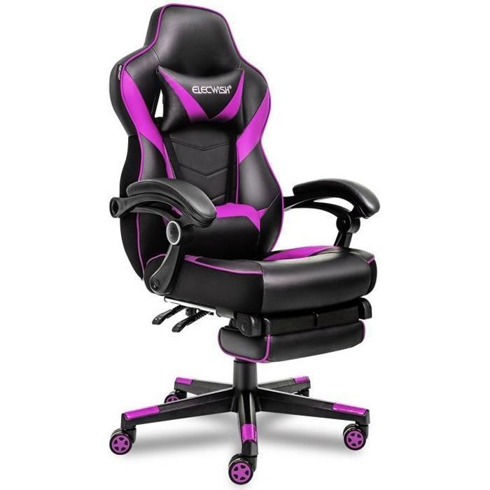 PULUOMIS Chaise gaming Fauteuil gamer ergonomique Chaise de bureau Appui-tête Support lombaire Hauteur réglable Violet et