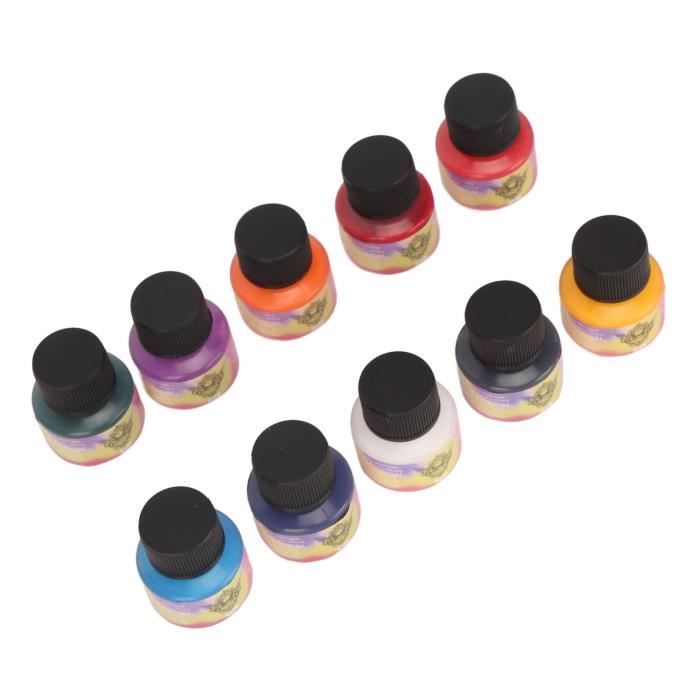 Lot De 10 Encres De Tampon Couleurs Vives 7ml - Rouge Orange Vert Bleu Rose Jaune Violet Noir