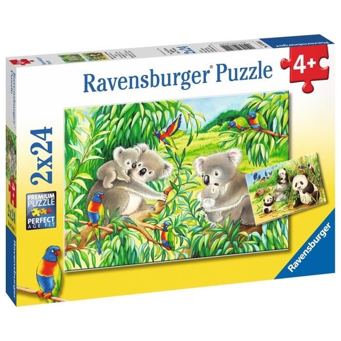 puzzle animaux - ravensburger - koalas et pandas - 2x24 pièces - mixte
