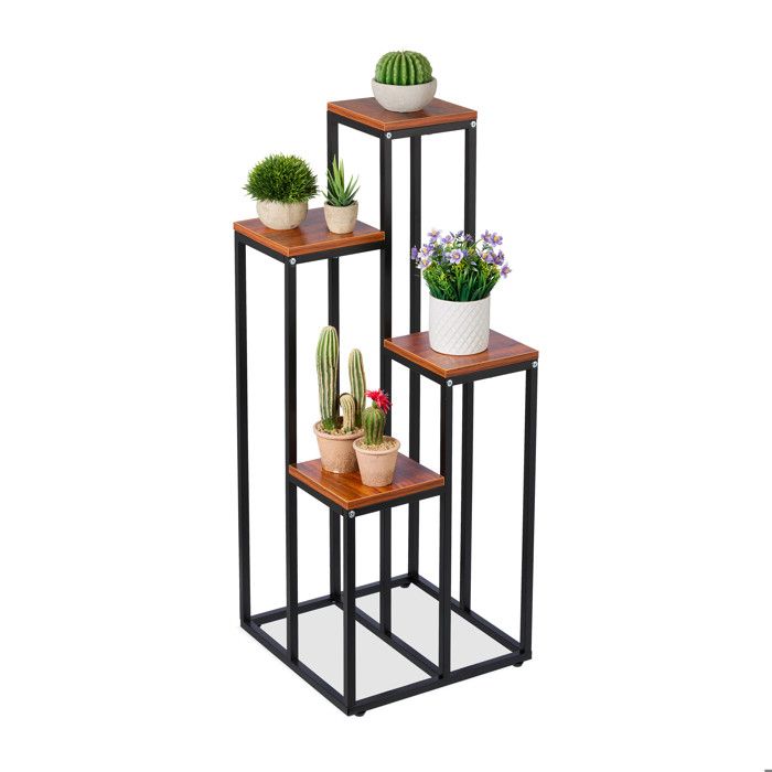Relaxdays Étagère à Plantes 4 Niveaux 100x40x40 Cm - Escalier Pour Fleurs, Design Blanc Et Bois