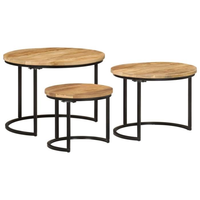 Tables gigognes - SALUTUYA - BD6065 - Bois de manguier massif - 3 pièces - Noir