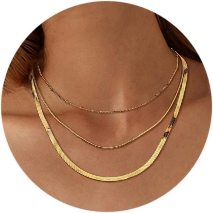 Adramata Lot De 3 Colliers Femme Superposables – Perles Boho Acier Inox Or/Argent Réglables