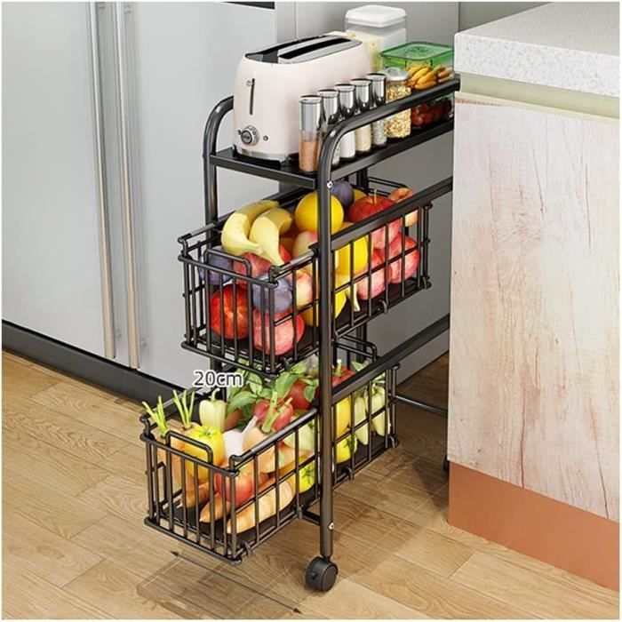 Chariot De Rangement Roulant 3 étages - Desserte Mobile Pour Cuisine, Bureau, Salle De Bain - Blanc/Noir