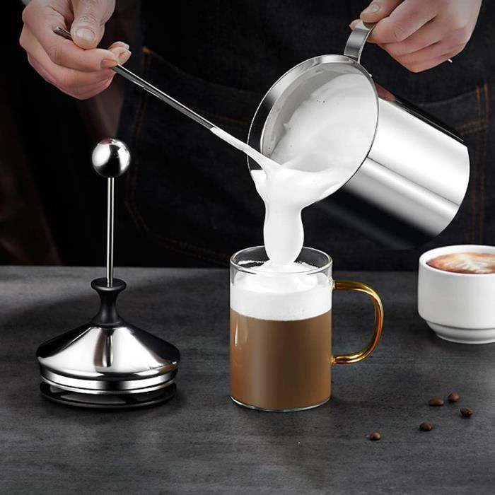 Mousseur à lait manuel, mousseur à lait en acier inoxydable pour cappuccino  et café au lait, 400ml