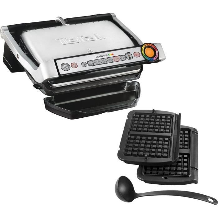 Gril électrique TEFAL GC716D Optigrill + Accessoires pour gaufres - 2000 W - Noir / Acier inoxydable