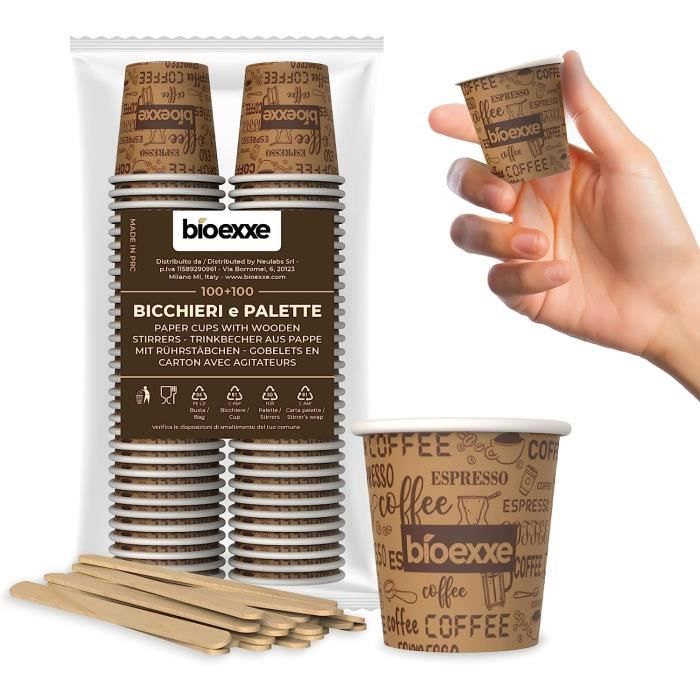 Kit Complet 100 Gobletes Jetable Carton Expresso 75 Ml + 100 Palettes