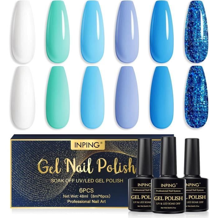 Vernis Semi-permanent Gel UV Rosalind – Lot 6 Couleurs – Blanc, Rouge, Noir… – 5 Ml