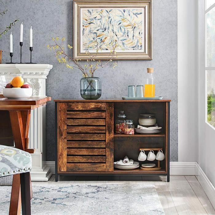 Vasagle Buffet De Cuisine Placard Avec Portes Coulissantes 100 X 35 X 70 Cm Style Industriel Marron Rustique Lsc081b01 Cdiscount Maison