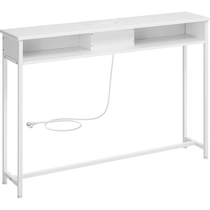 Table Console Fine avec Multiprise Chargement Caché Gain de Place 25 x 120 x 811 cm Blanc Nuage