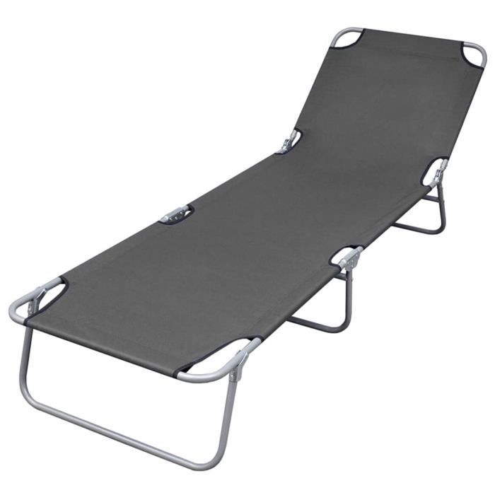 "top" bains de soleil d'extérieur jili - chaise longue pliable avec dossier réglable gris,4,95 kg