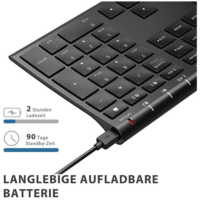 Clavier sans fil Bluetooth – WE – MacOS – Double connexion – Batterie rechargeable – Aluminium blanc argenté