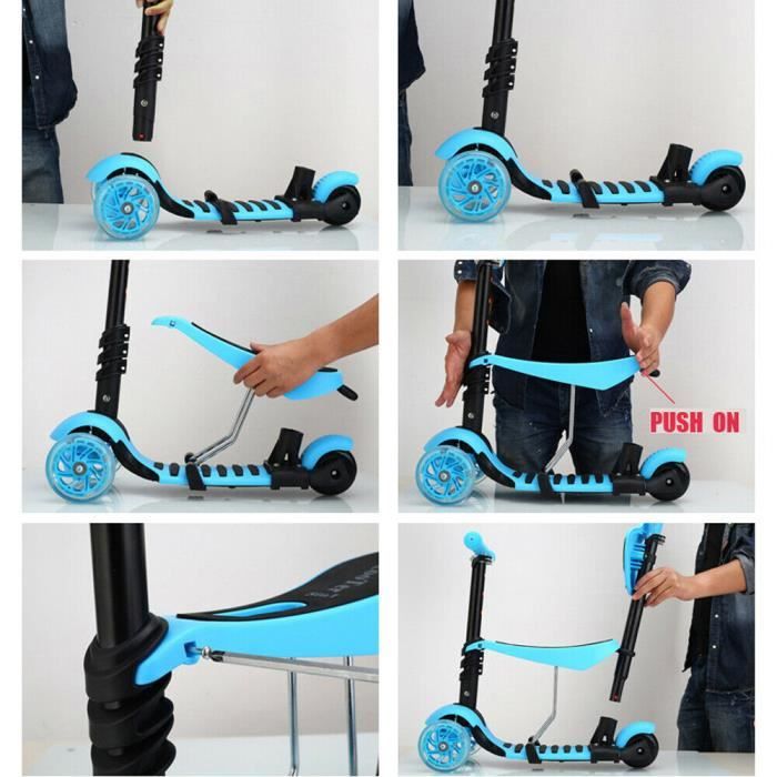 YOLEO Trottinette 5 En 1 Avec Siège - 3 Roues LED, évolutive 2-6 Ans !