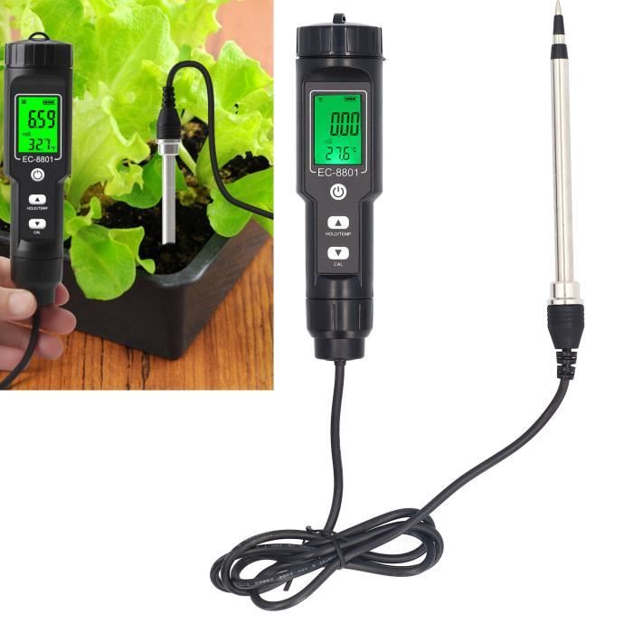 Haofy Testeur De Conductivité Du Sol EC Portable - Détecteur De Sel Et Salinité Avec Sonde Amovible Pour Jardin Et Agriculture