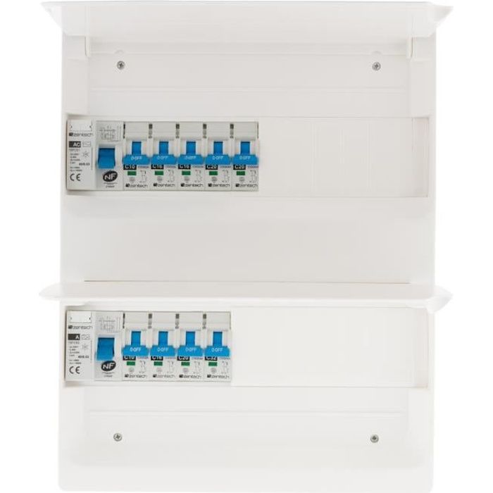 Coffret T3 26 modules Blanc équpé de 9 disjoncteurs et 2 inter. diff. livré avec accessoires