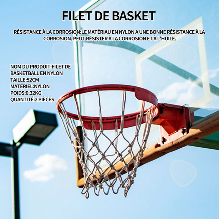 Filet De Basket Nylon 2 Pièces – Taille Officielle 52 Cm, Pour Intérieur Et Extérieur, Bleu/blanc/rouge