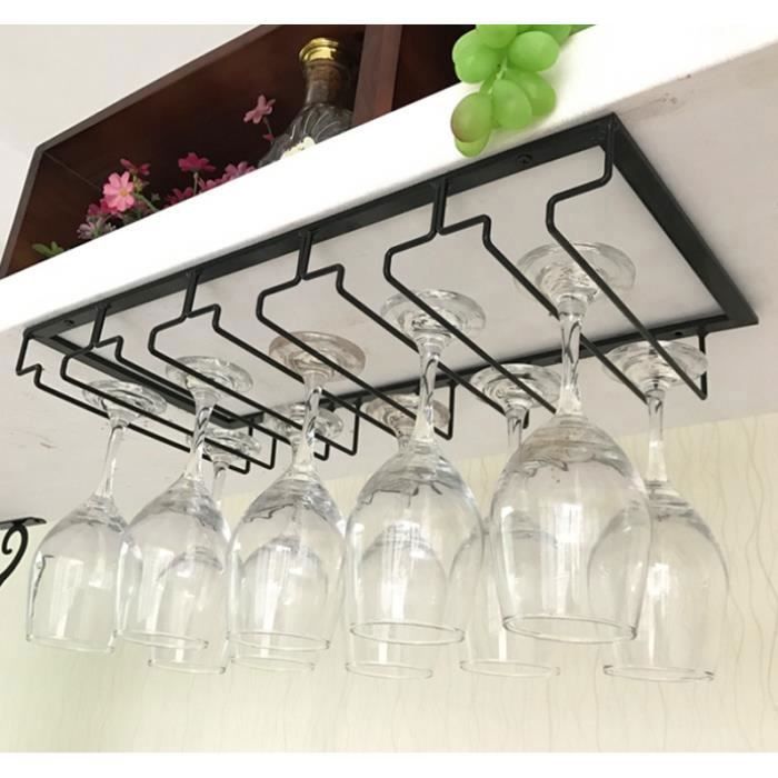 Porte-verres Suspendu MERYSAN En Cœur - 4 Slots, Métal Noir, Sans Perçage Pour Armoire/bar