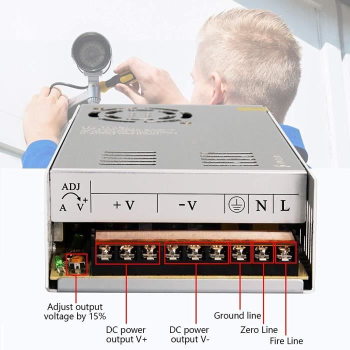 Alimentation DC 24V 15A 360w Commutation Transformateur Adaptateur Avec Ventilateur De