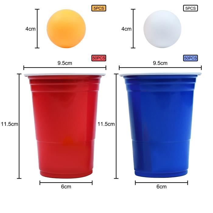 Aufun Beer Pong Cups Party Cups Set 100 Beer Pong Cups + 10 Boules