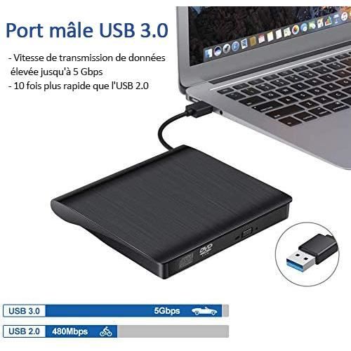 Lecteur CD et DVD Externe pour PC Portable + Mac - USB 3.0