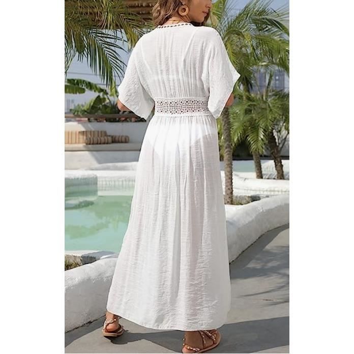 Robe de Plage Femme Ete Cache Maillots de Bikini Transparent Tunique Sarong Beachwear Boheme Sexy Elegant Swimsuit Cover Up Blanc Cdiscount Pret a Porter