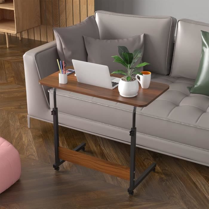 Table Roulante de Lit Canapé - PIPIPOXER - Réglable en hauteur - 80x40x62/90 cm - Blanc
