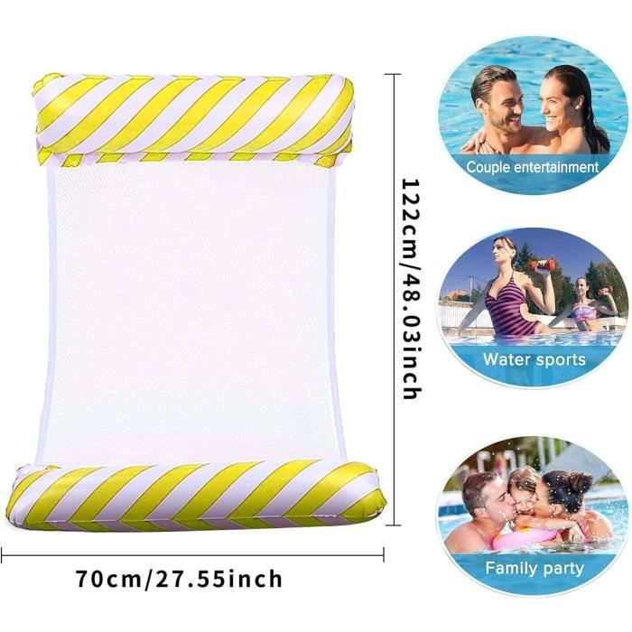 Lot De 2 Hamacs à Eau 4-en-1 – Hamac De Piscine Et Chaise Longue Gonflable – Avec Filet, Appui-tête, Pompe – Supporte 110 Kg – Bleu Et Orange