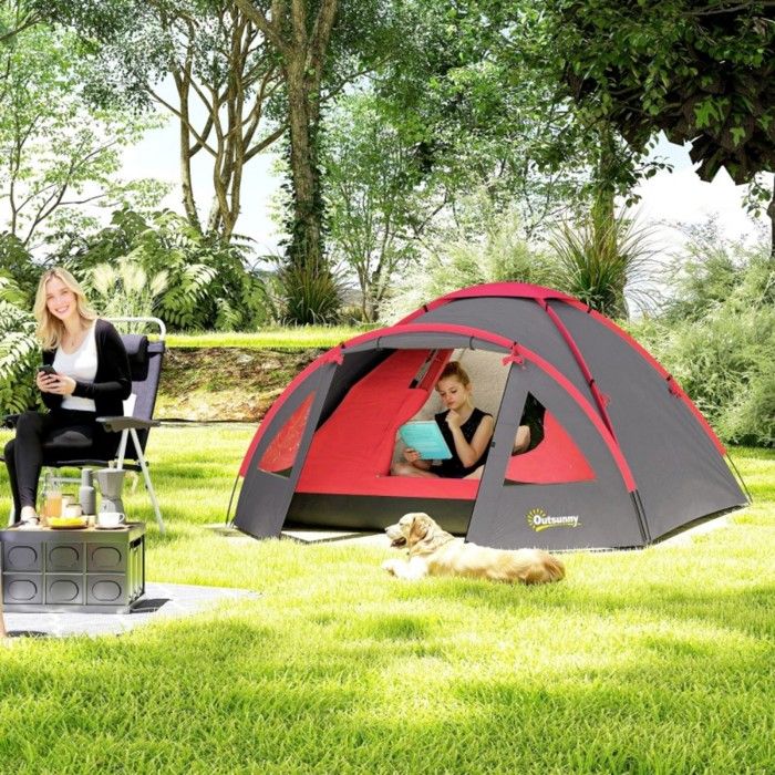 Tente CAMPdome 3 Personnes KADVA - 270x210x125 Cm, Imperméable, Léger, Cadre Fibre De Verre - Bleu/Vert