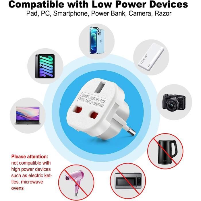 Vhbw Adaptateur voyage pour prise type J, SN 441011 (connecteur suisse vers prise euro) - blanc, max. 250 V / 2500 W | Leroy Merlin