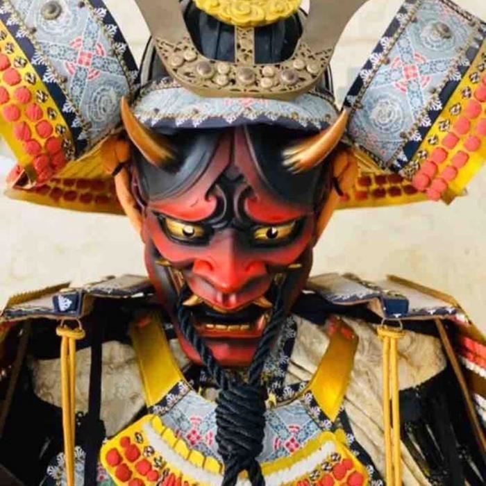 Settoo Masque Japonais Samourai Masque Oni Demon, Masque de Cosplay Masque  d'horreur Halloween Taille Libre pour Unisexe Conception Perforée De la