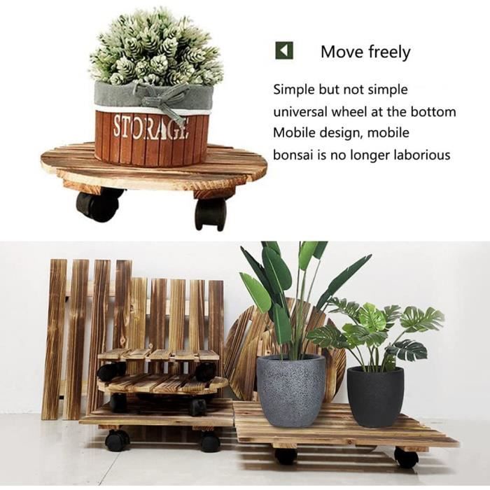 Support à Roulettes Pour Plantes - Plateau Mobile Rond - Pour Pots Intérieur/extérieur - Jardin, Balcon, Terrasse