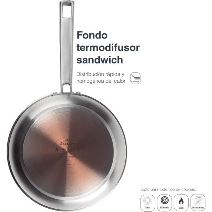 Poêle à Frire - LACOR - 44428 - Acier Inoxydable 18/10 - Diamètre 28 cm - Compatible Tous Feux - Maison Poêle à Frire - LACOR - 44428 - Acier Inoxydable 18/10 - Diamètre 28 cm - Compatible Tous Feux - Maison