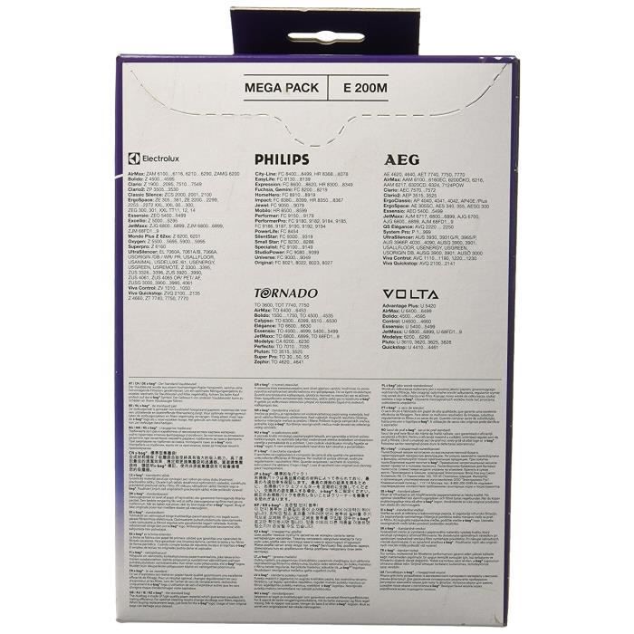 Lot De 5 Sacs D'aspirateur E200S - Papier Recyclé Haute Performance - Filtration >95% Des Poussières - Fermeture Automatique Hygiénique - Pliage Spécial Pour Insertion Facile