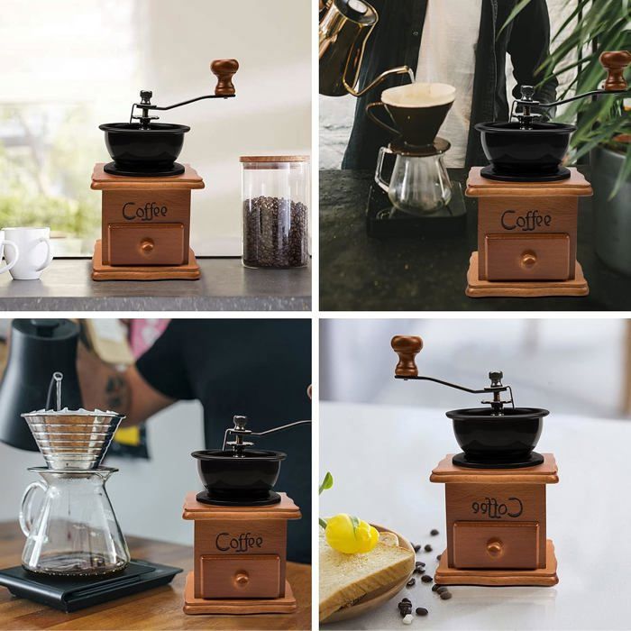 Moulin à Café Manuel TZingel Acier Inox + Meule Céramique – Réglage Infini, 40 G, Expresso & Filtres