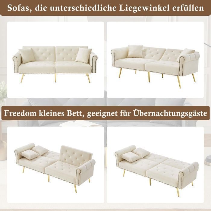 Canapé Convertible 2 Places Vepssder - Velours, Dossier Réglable, Fonction Lit, Blanc, Design Moderne Pour Petit Espace